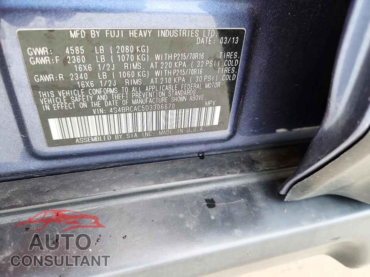 SUBARU OUTBACK 2013 - 4S4BRCAC5D3306670