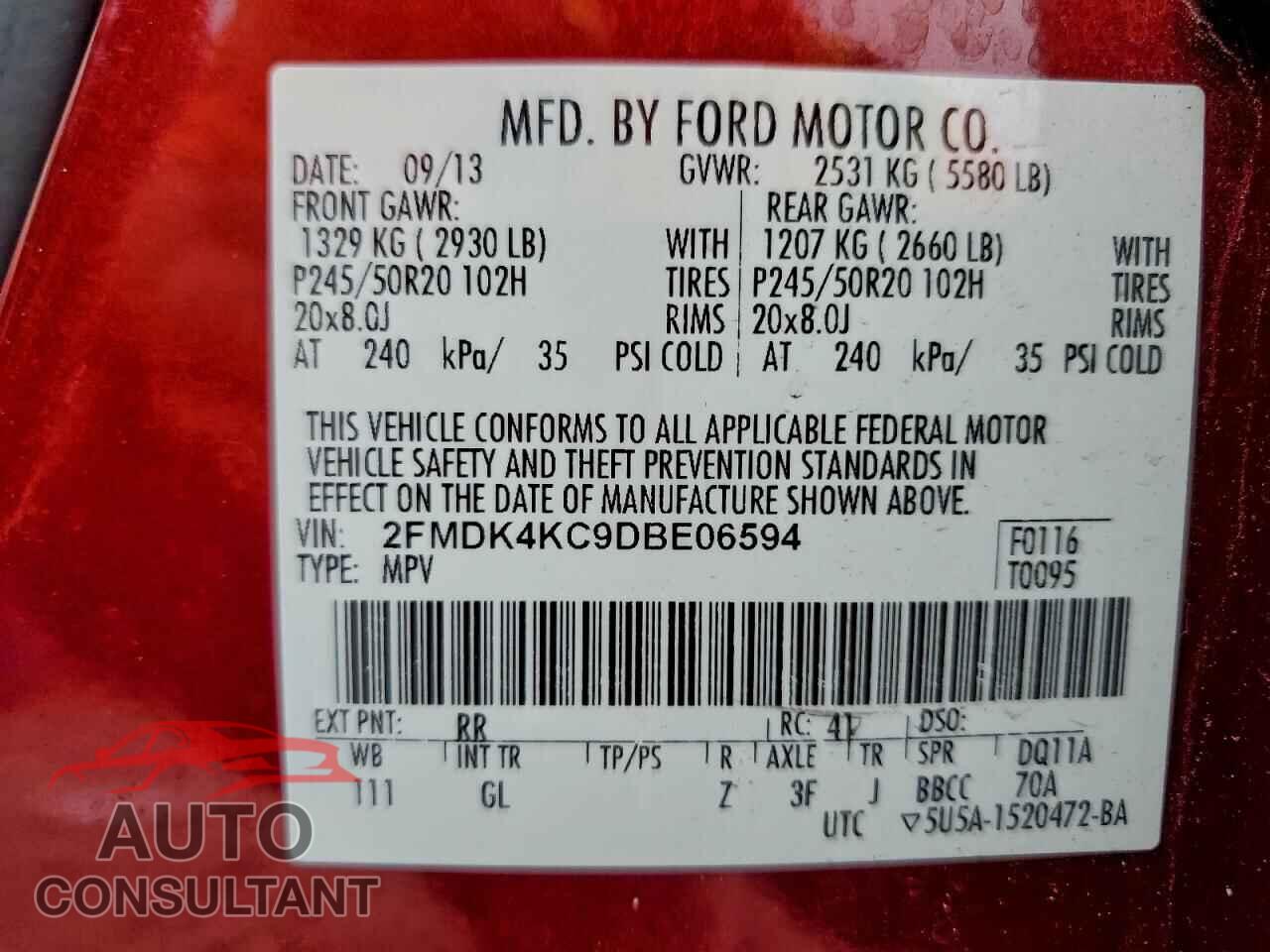 FORD EDGE 2013 - 2FMDK4KC9DBE06594
