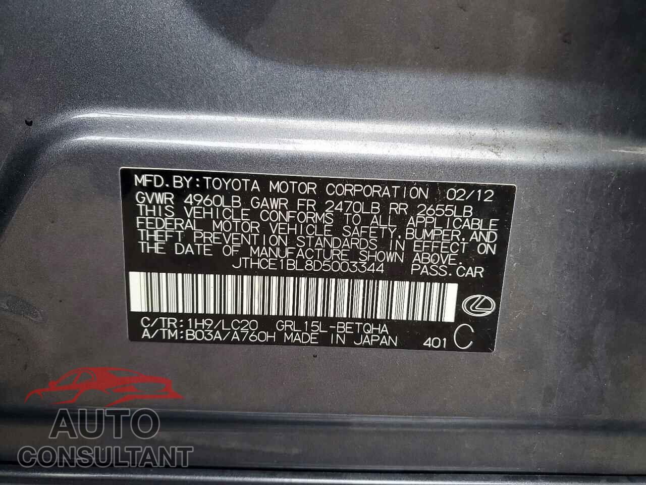 LEXUS GS350 2013 - JTHCE1BL8D5003344