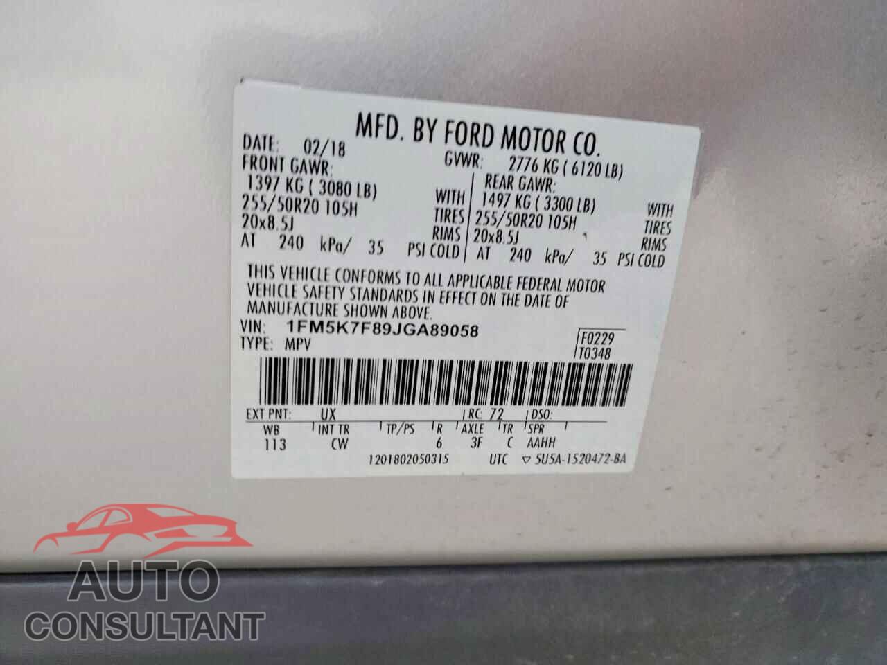 FORD EXPLORER 2018 - 1FM5K7F89JGA89058