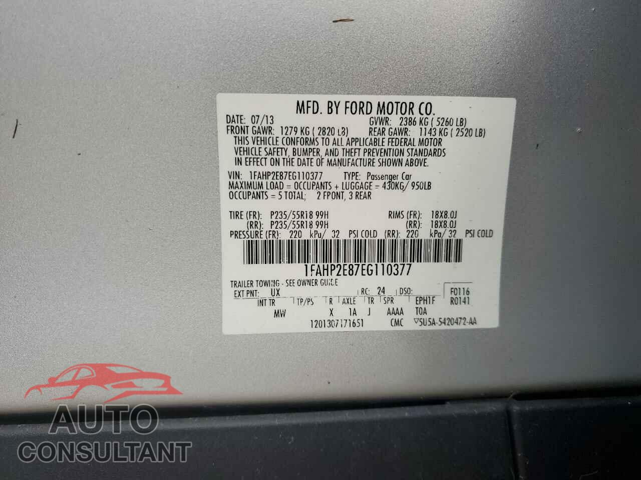 FORD TAURUS 2014 - 1FAHP2E87EG110377