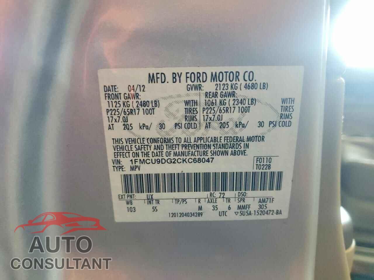 FORD ESCAPE 2012 - 1FMCU9DG2CKC68047