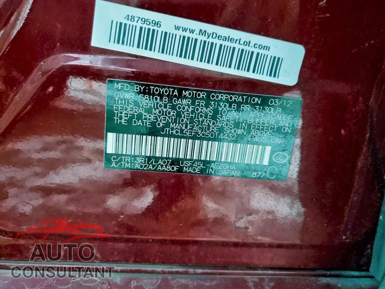 LEXUS LS460 2012 - JTHCL5EF3C5014432