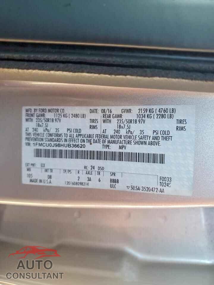 FORD ESCAPE 2017 - 1FMCU0J98HUB36620