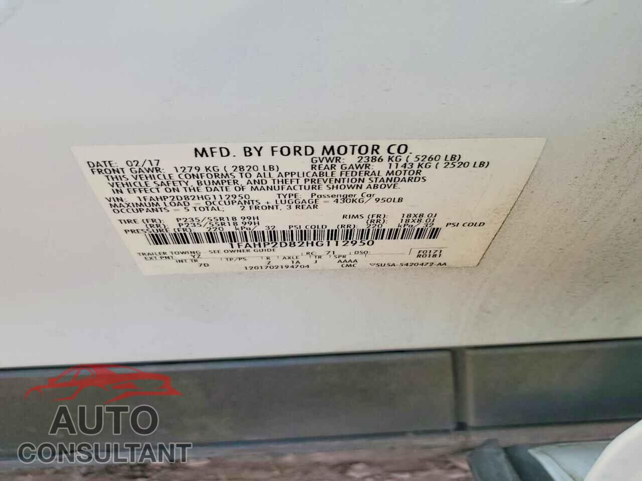 FORD TAURUS 2017 - 1FAHP2D82HG112950