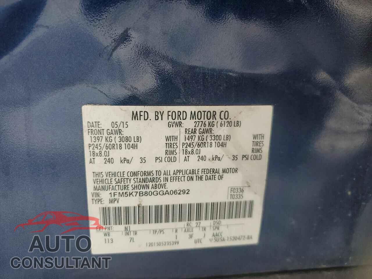 FORD EXPLORER 2016 - 1FM5K7B80GGA06292