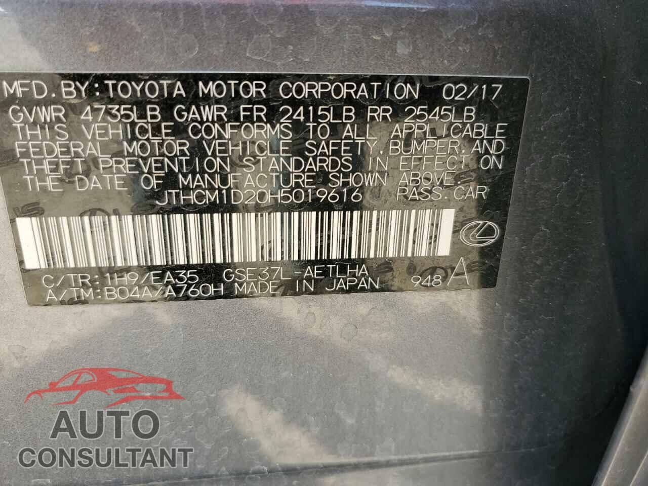 LEXUS IS 2017 - JTHCM1D20H5019616