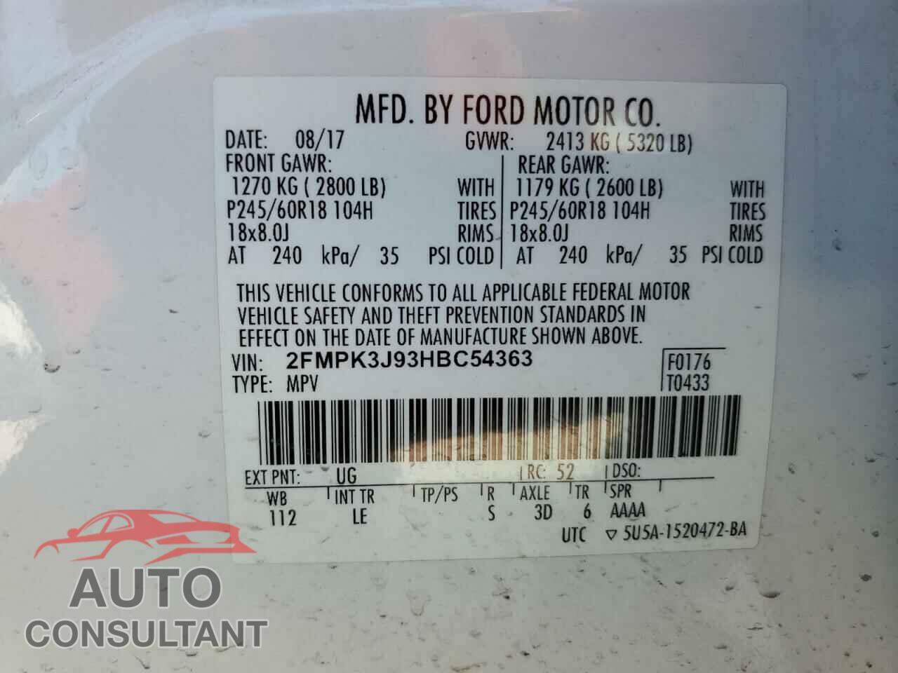 FORD EDGE 2017 - 2FMPK3J93HBC54363