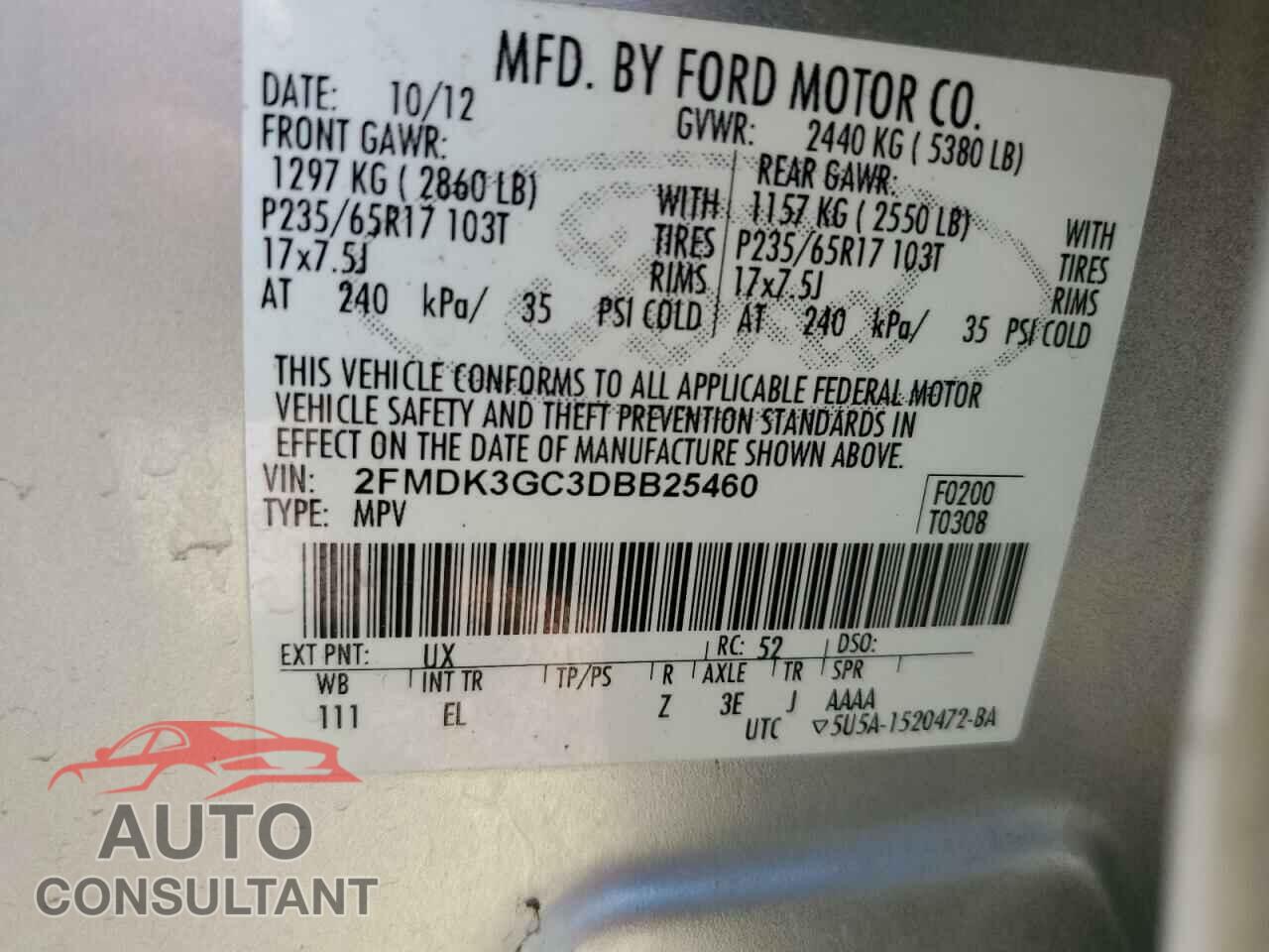 FORD EDGE 2013 - 2FMDK3GC3DBB25460