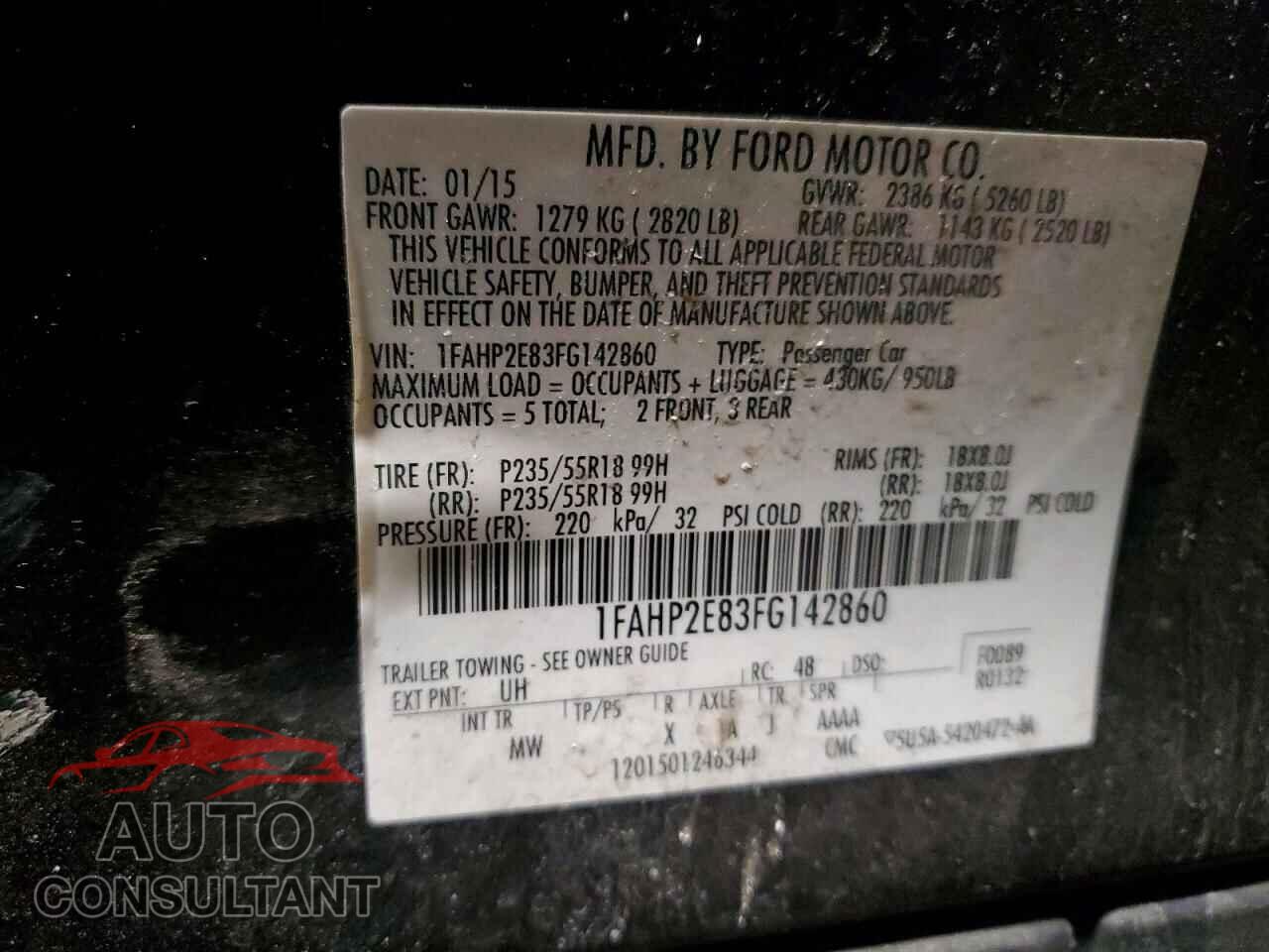 FORD TAURUS 2015 - 1FAHP2E83FG142860