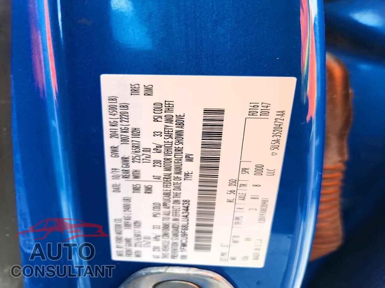 FORD ESCAPE 2020 - 1FMCU9F68LUA34438