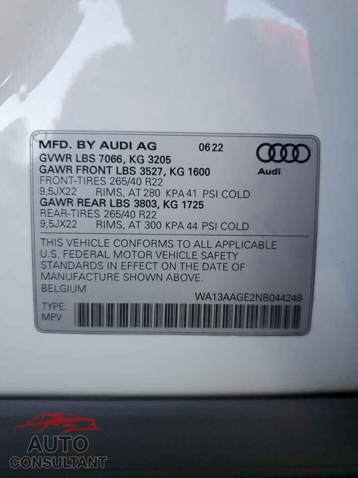 AUDI E-TRON 2022 - WA13AAGE2NB044248