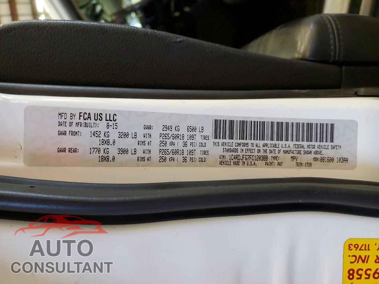 DODGE DURANGO 2015 - 1C4RDJFG7FC120388