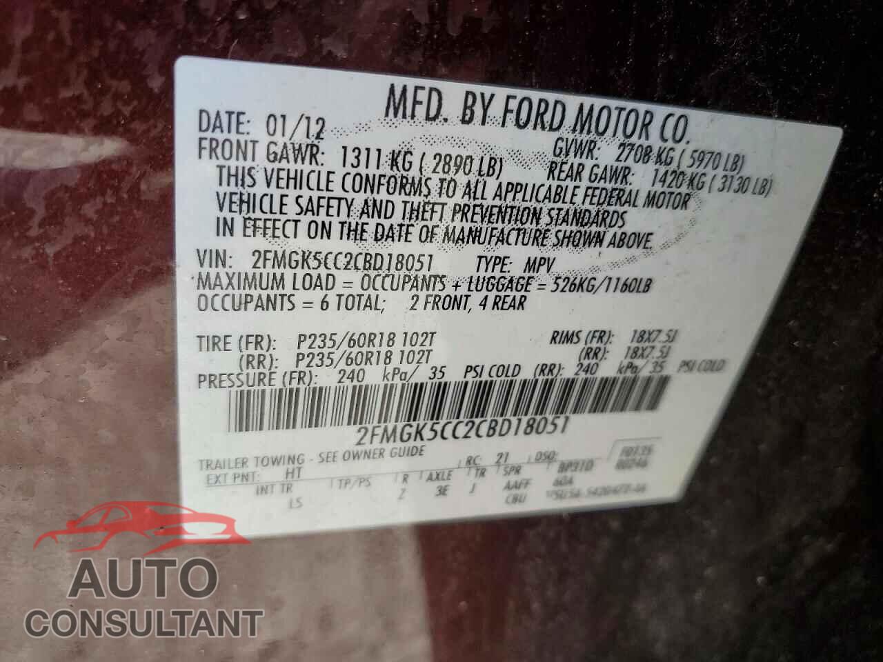 FORD FLEX 2012 - 2FMGK5CC2CBD18051