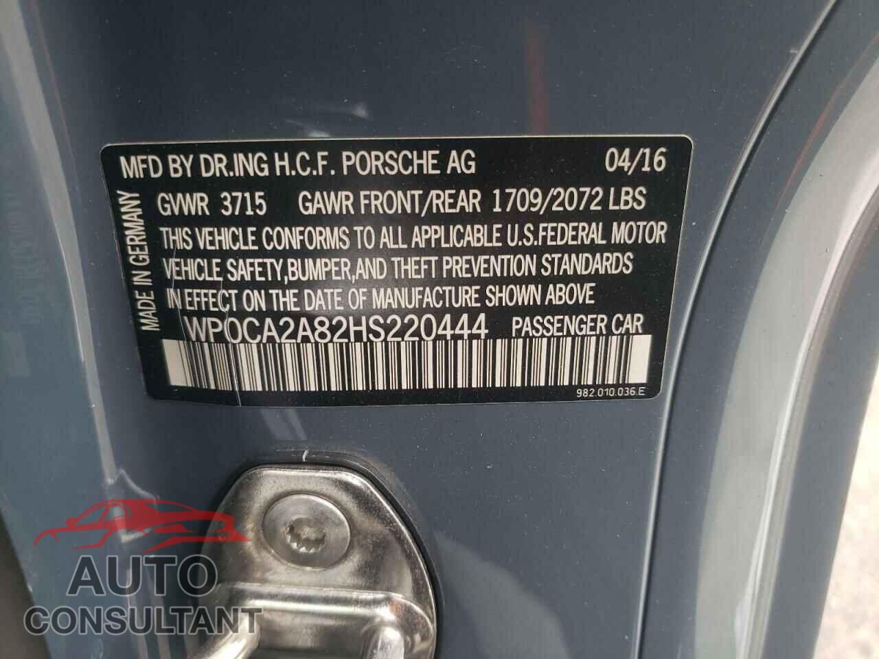 PORSCHE BOXSTER 2017 - WP0CA2A82HS220444