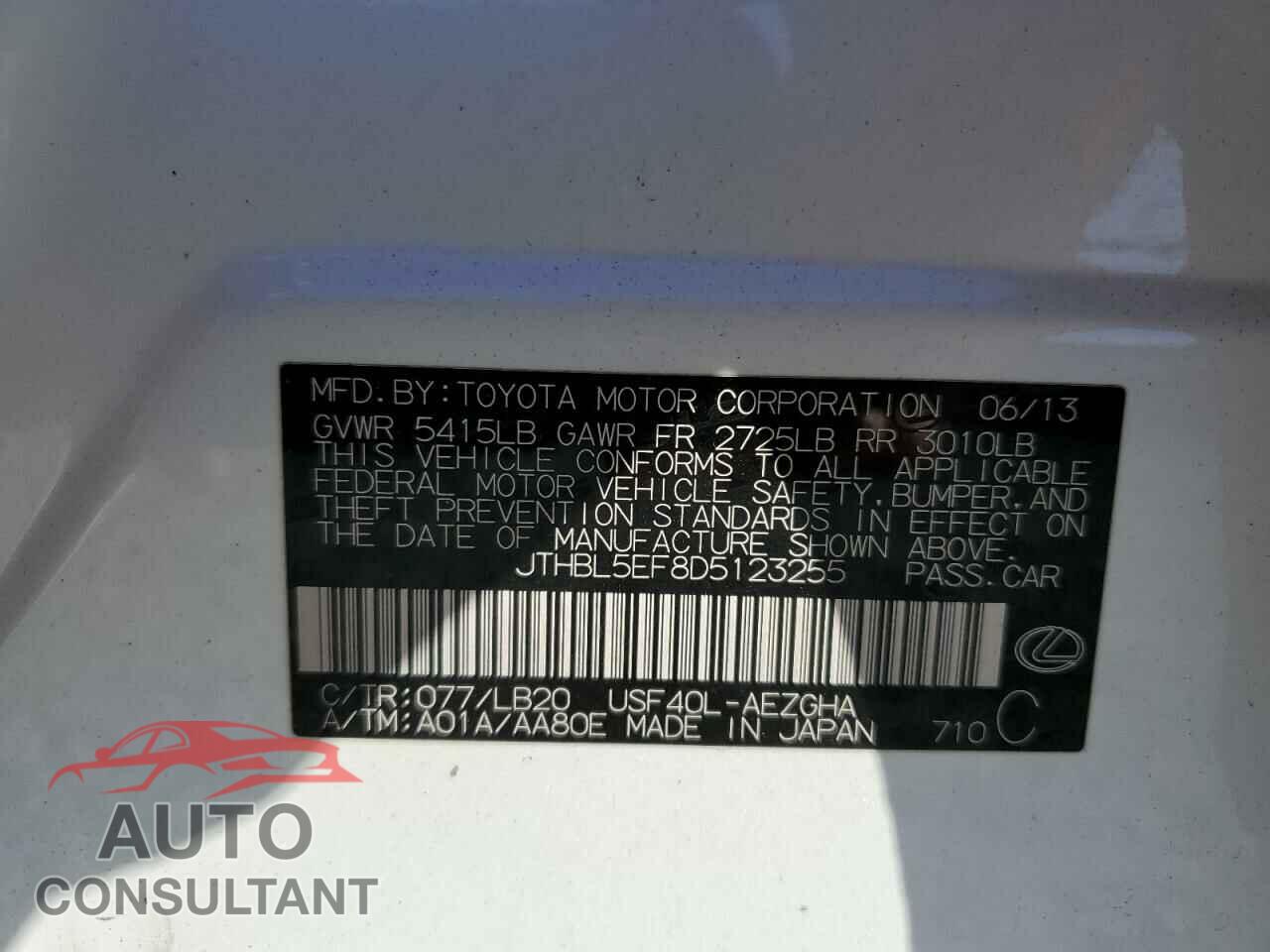 LEXUS LS460 2013 - JTHBL5EF8D5123255