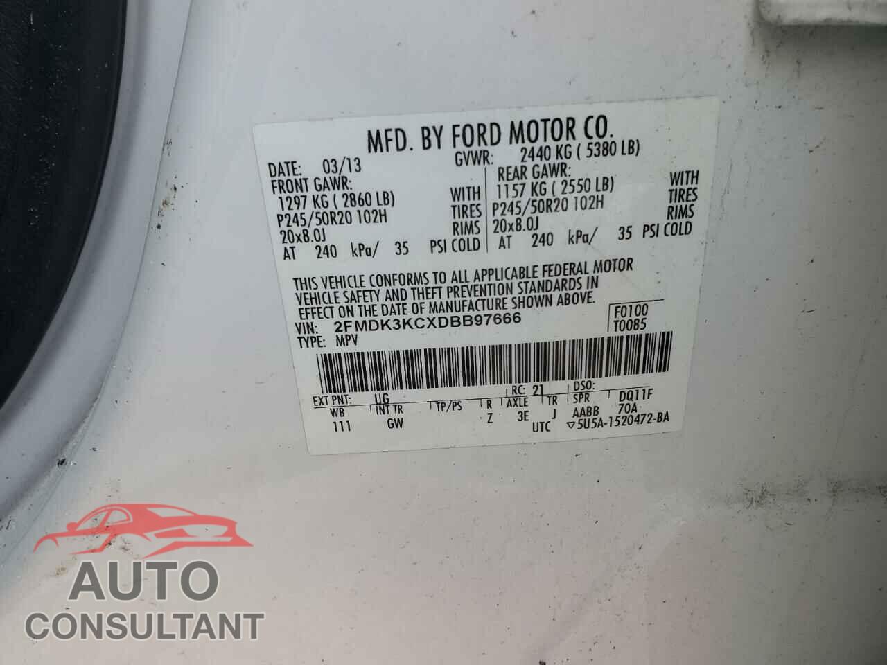 FORD EDGE 2013 - 2FMDK3KCXDBB97666