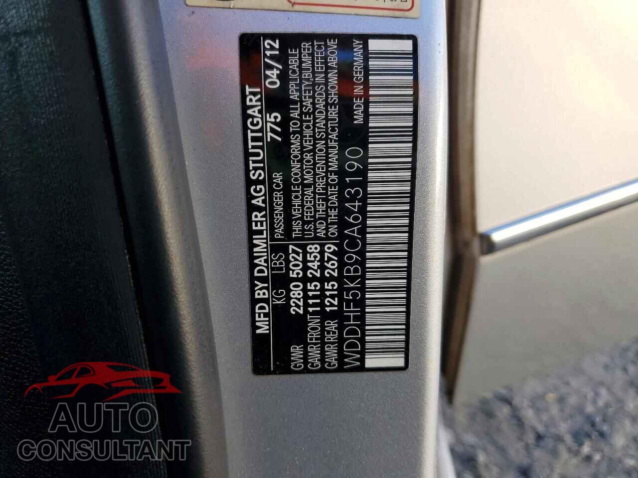 MERCEDES-BENZ E-CLASS 2012 - WDDHF5KB9CA643190