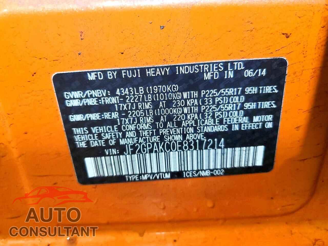 SUBARU XV 2014 - JF2GPAKC0E8317214