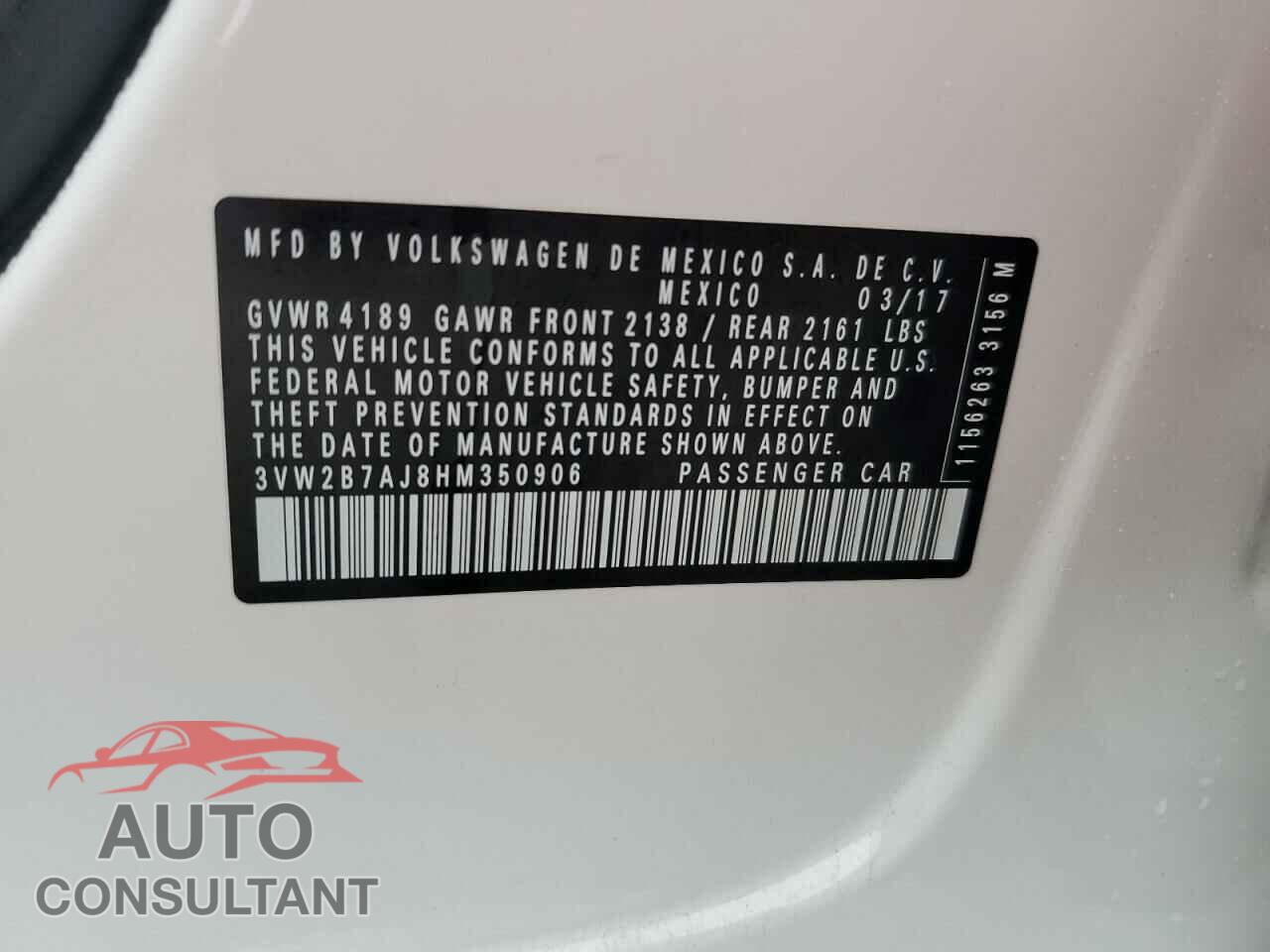 VOLKSWAGEN JETTA 2017 - 3VW2B7AJ8HM350906