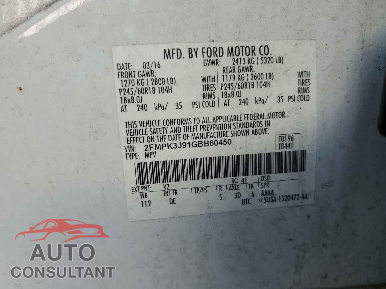 FORD EDGE 2016 - 2FMPK3J91GBB60450