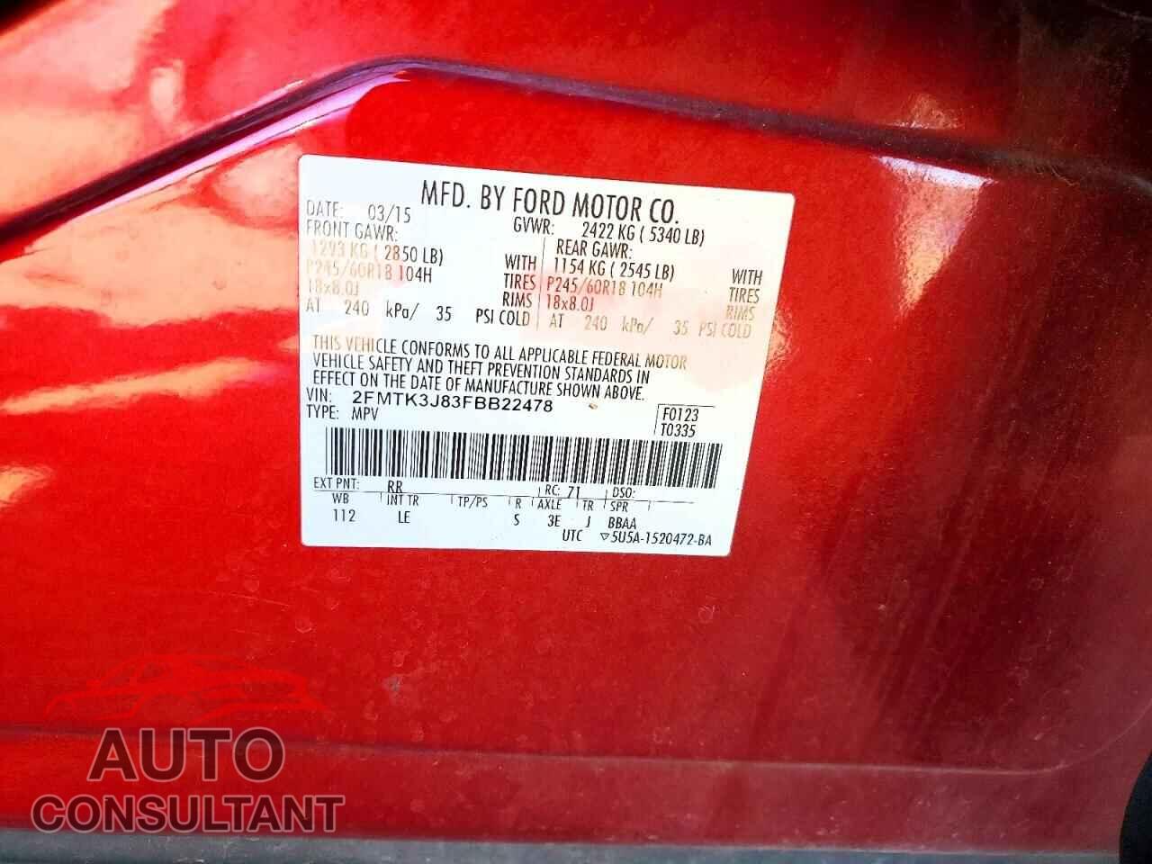 FORD EDGE 2015 - 2FMTK3J83FBB22478