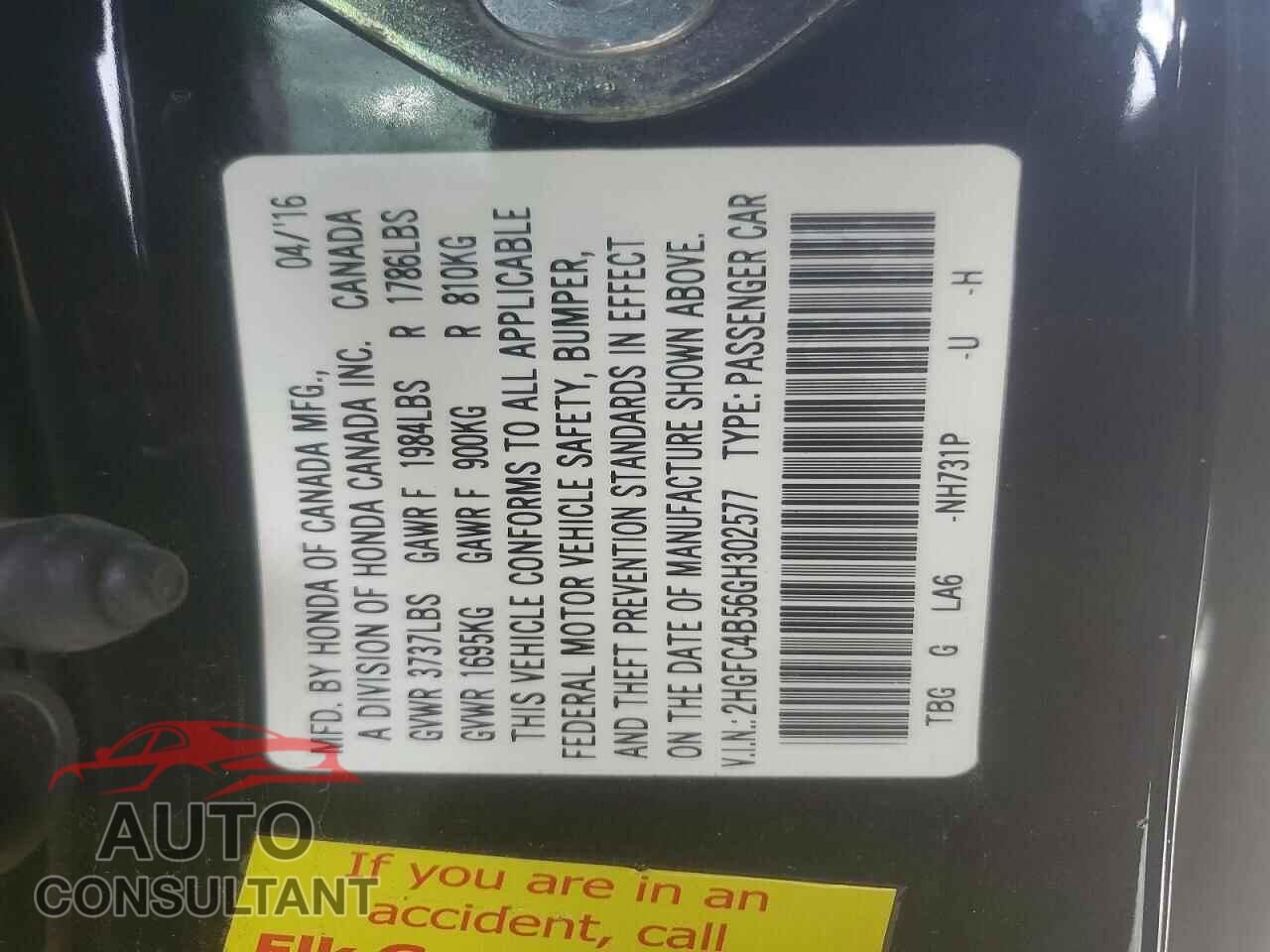 HONDA CIVIC 2016 - 2HGFC4B56GH302577