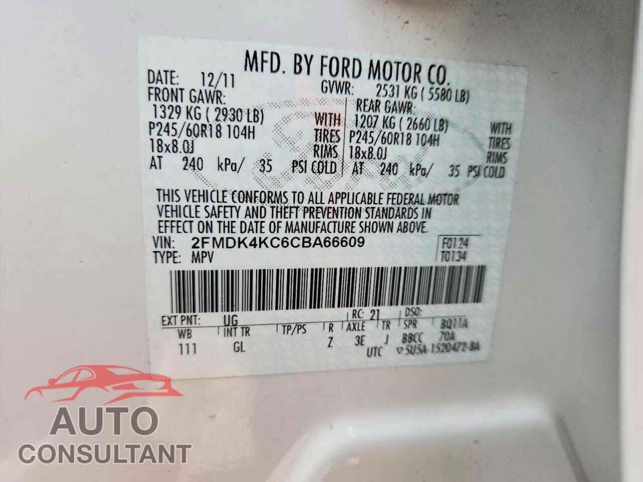 FORD EDGE 2012 - 2FMDK4KC6CBA66609