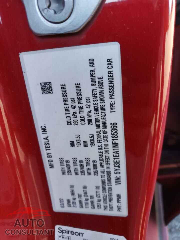 TESLA MODEL 3 2022 - 5YJ3E1EA1NF185366