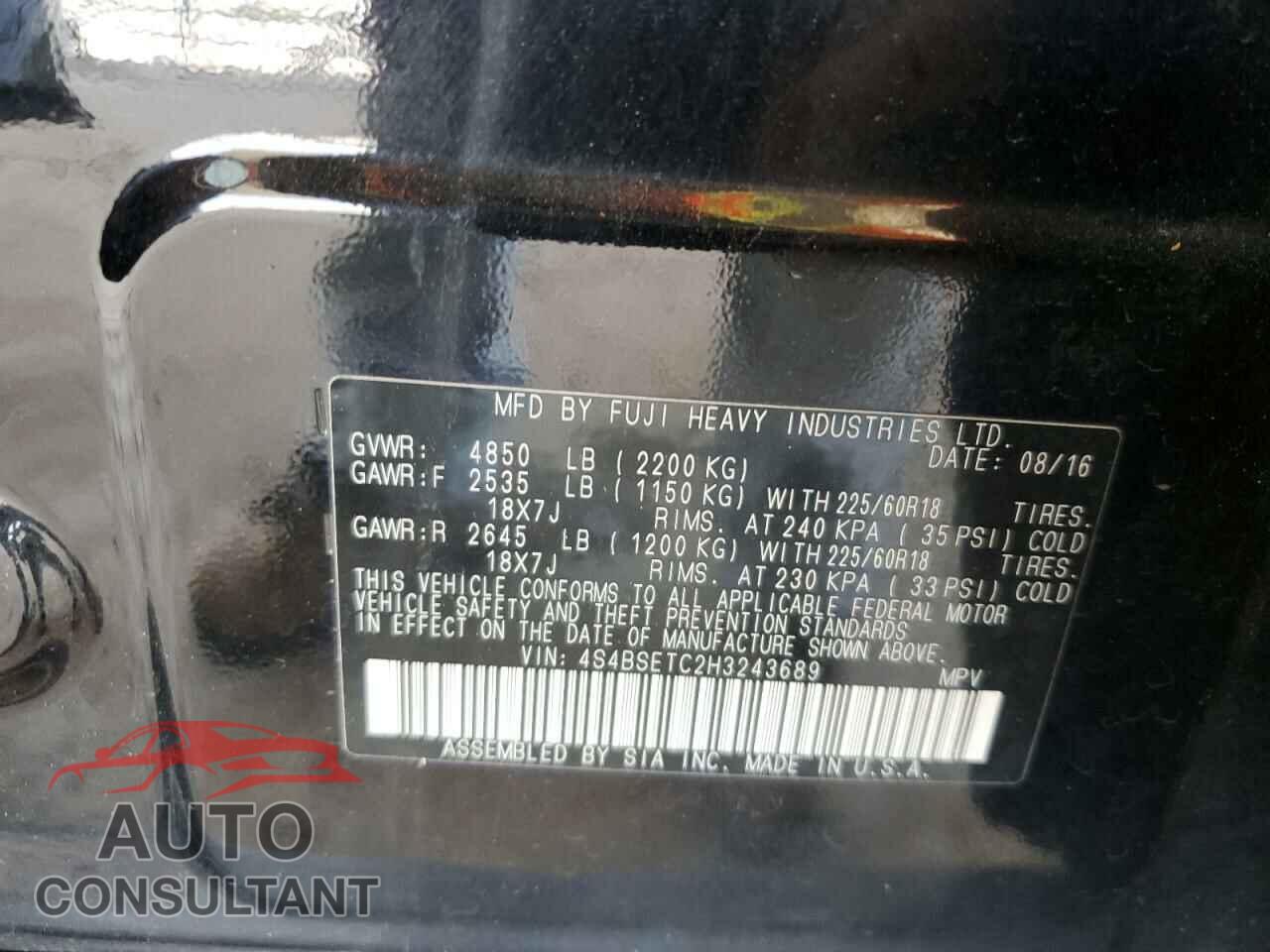 SUBARU OUTBACK 2017 - 4S4BSETC2H3243689