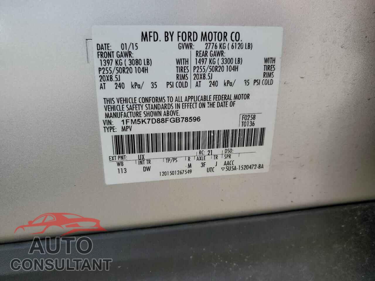 FORD EXPLORER 2015 - 1FM5K7D88FGB78596