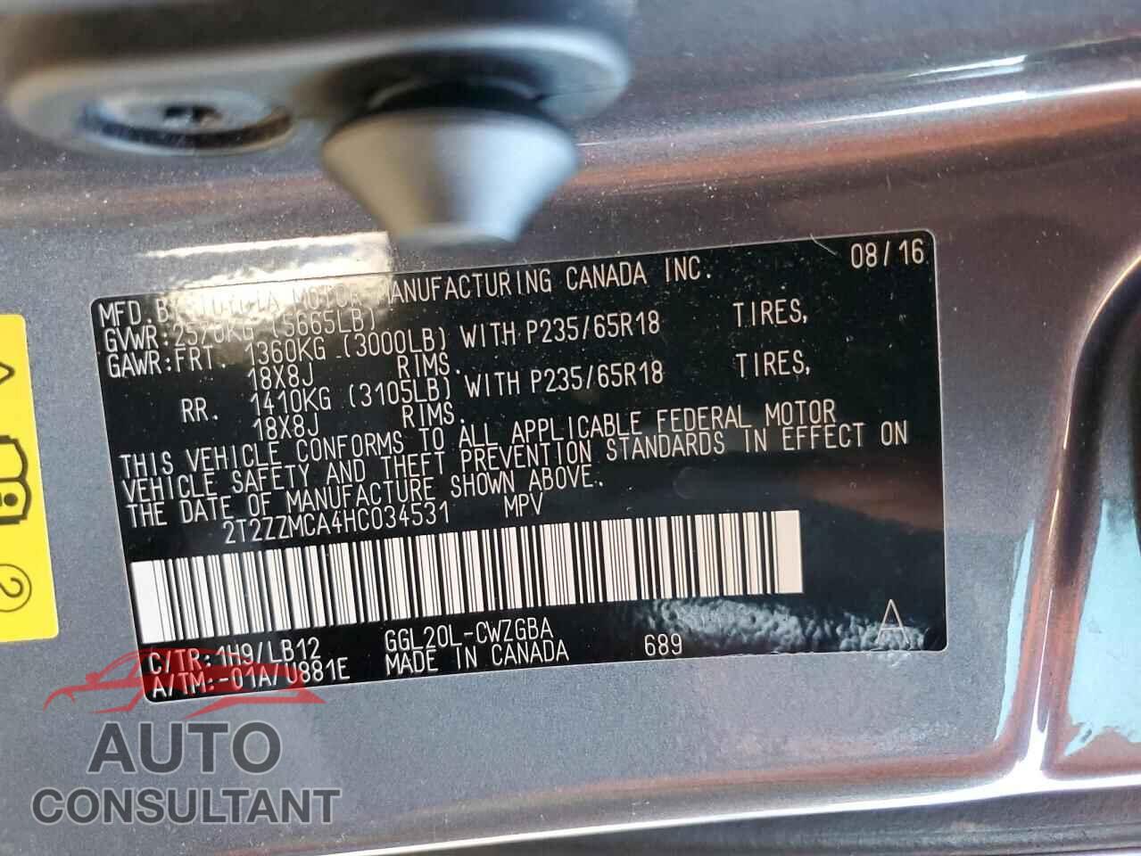 LEXUS RX350 2017 - 2T2ZZMCA4HC034531
