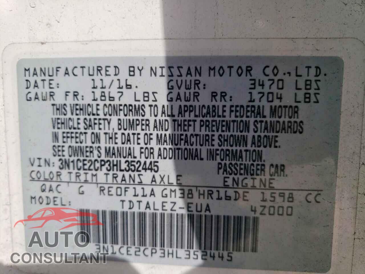 NISSAN VERSA 2017 - 3N1CE2CP3HL352445