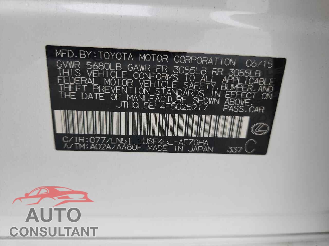 LEXUS LS460 2015 - JTHCL5EF4F5025217