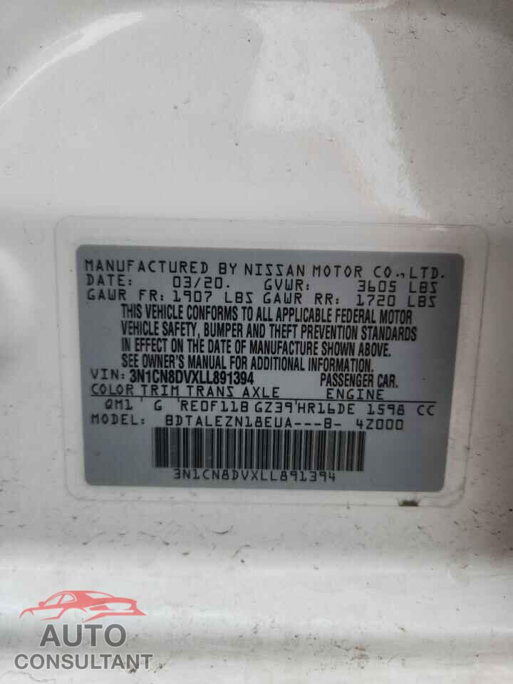 NISSAN VERSA 2020 - 3N1CN8DVXLL891394