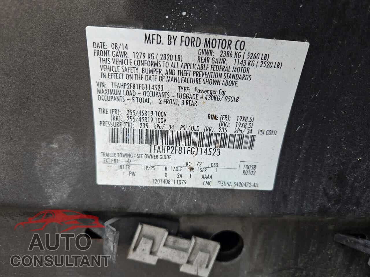 FORD TAURUS 2015 - 1FAHP2F81FG114523