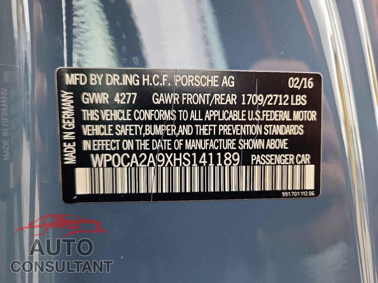 PORSCHE 911 2017 - WP0CA2A9XHS141189