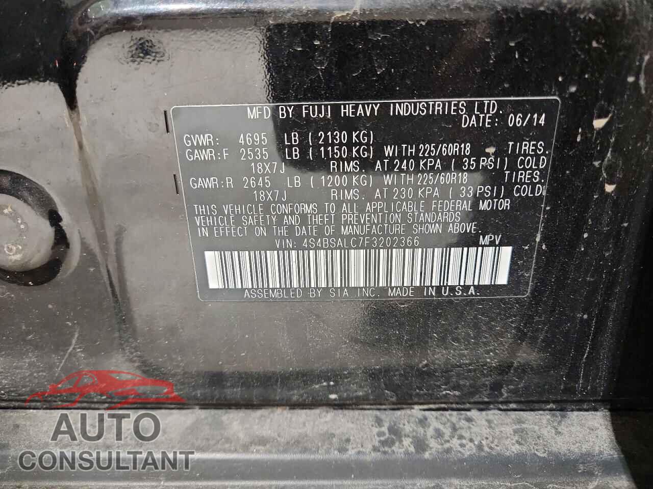 SUBARU OUTBACK 2015 - 4S4BSALC7F3202366