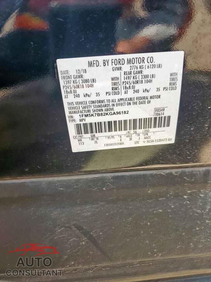 FORD EXPLORER 2019 - 1FM5K7B82KGA96182