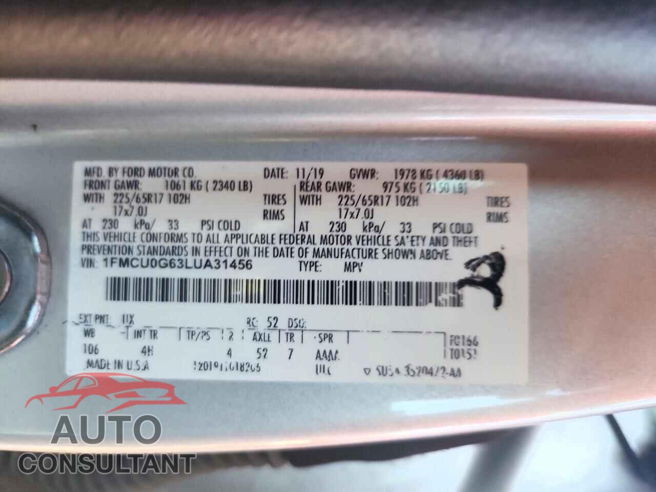 FORD ESCAPE 2020 - 1FMCU0G63LUA31456