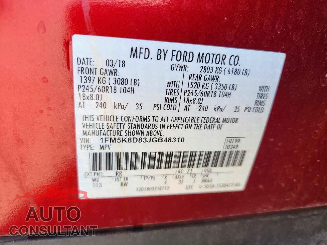 FORD EXPLORER 2018 - 1FM5K8D83JGB48310