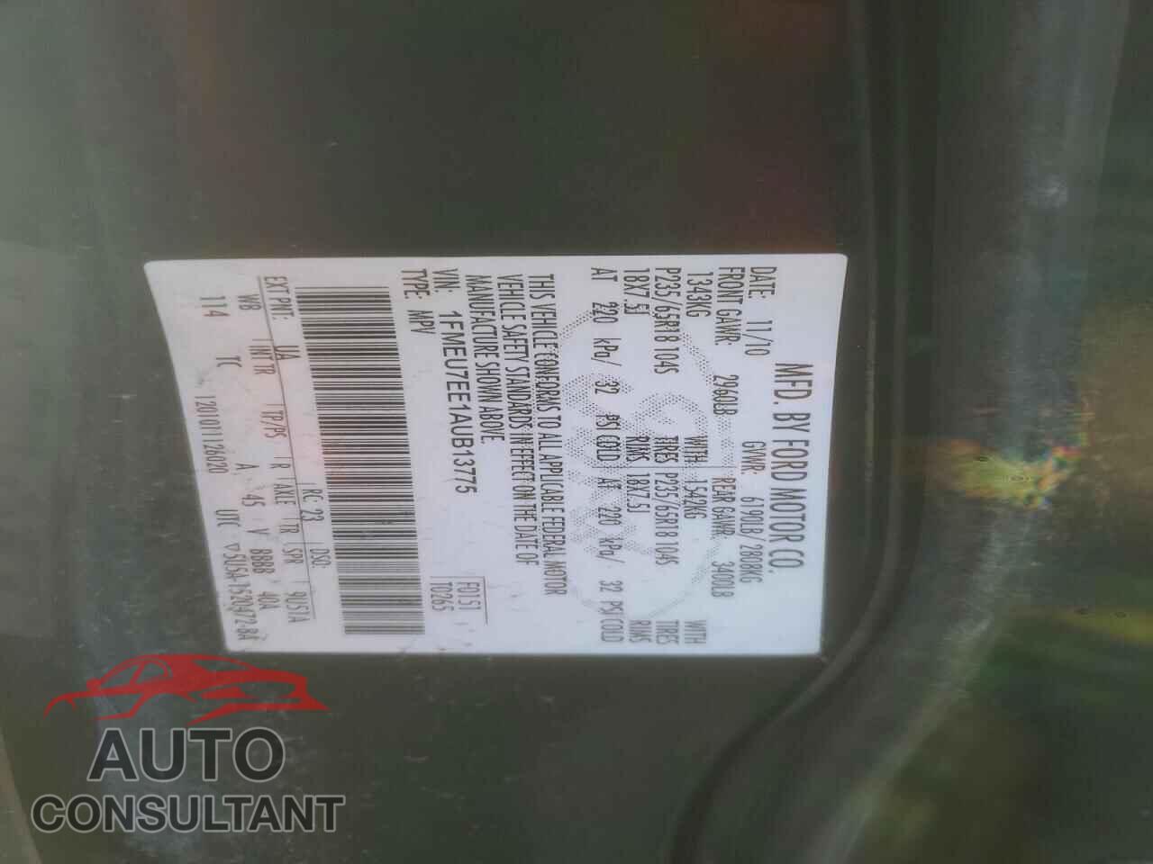 FORD EXPLORER 2010 - 1FMEU7EE1AUB13775