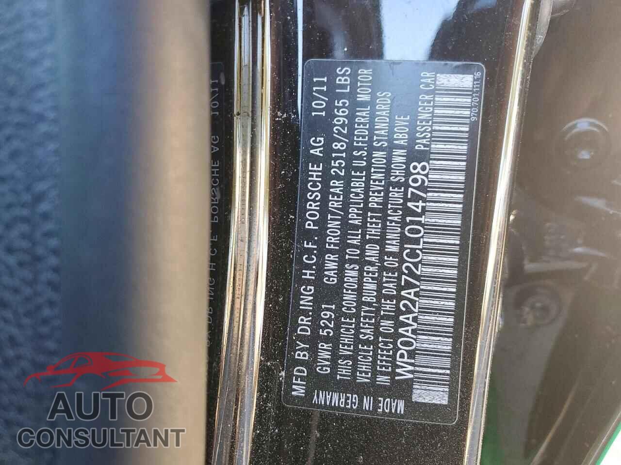 PORSCHE PANAMERA 2012 - WP0AA2A72CL014798