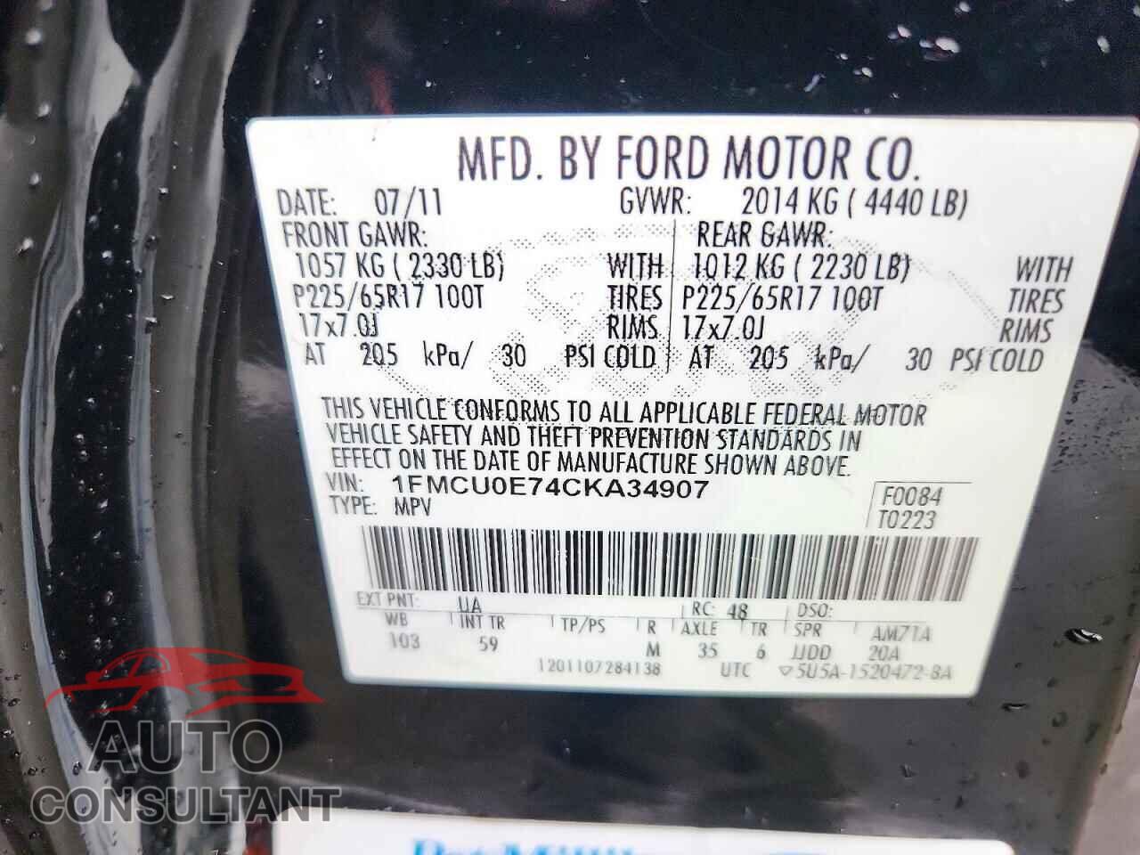 FORD ESCAPE 2012 - 1FMCU0E74CKA34907