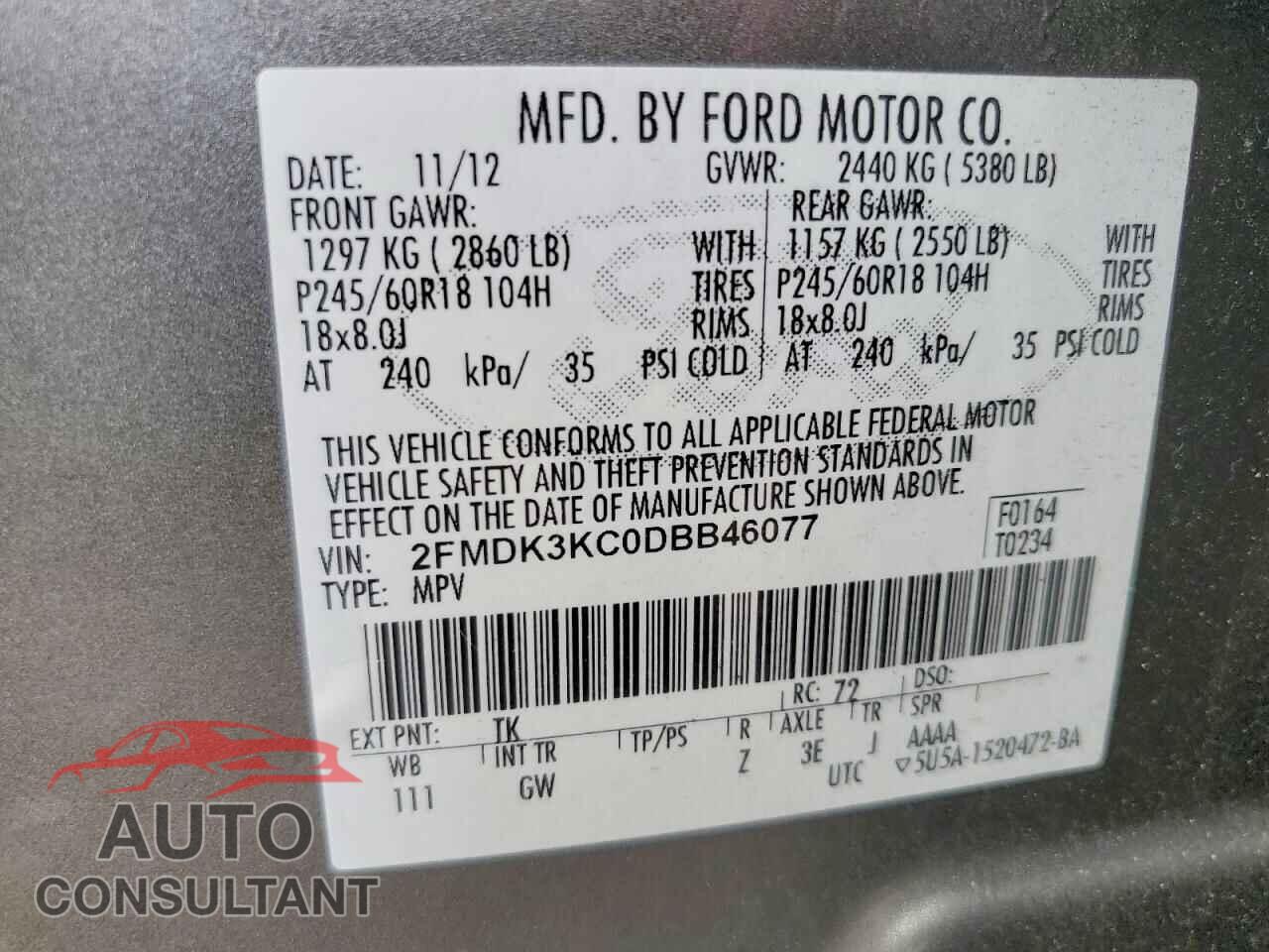 FORD EDGE 2013 - 2FMDK3KC0DBB46077