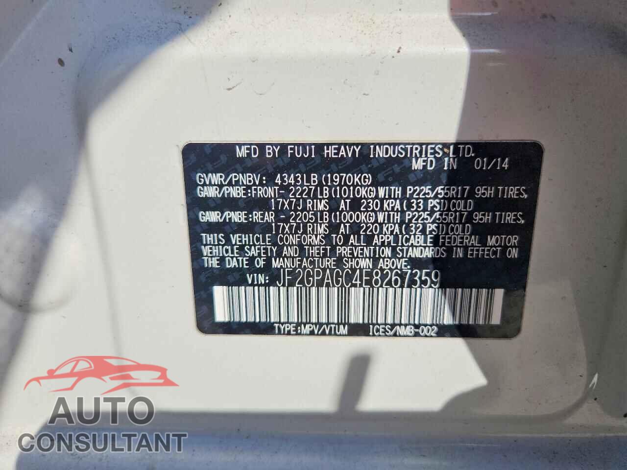 SUBARU XV 2014 - JF2GPAGC4E8267359