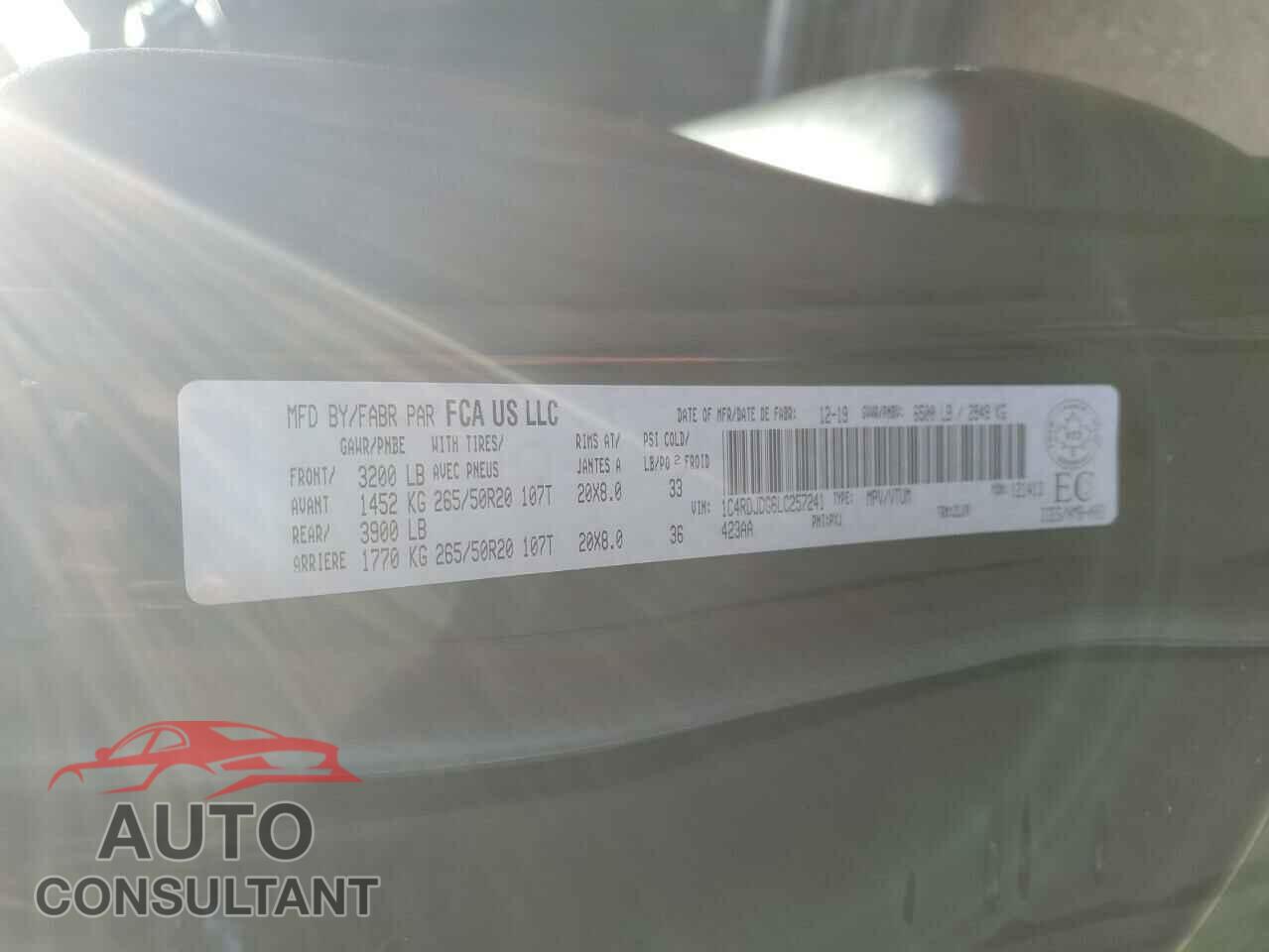 DODGE DURANGO 2020 - 1C4RDJDG6LC257241