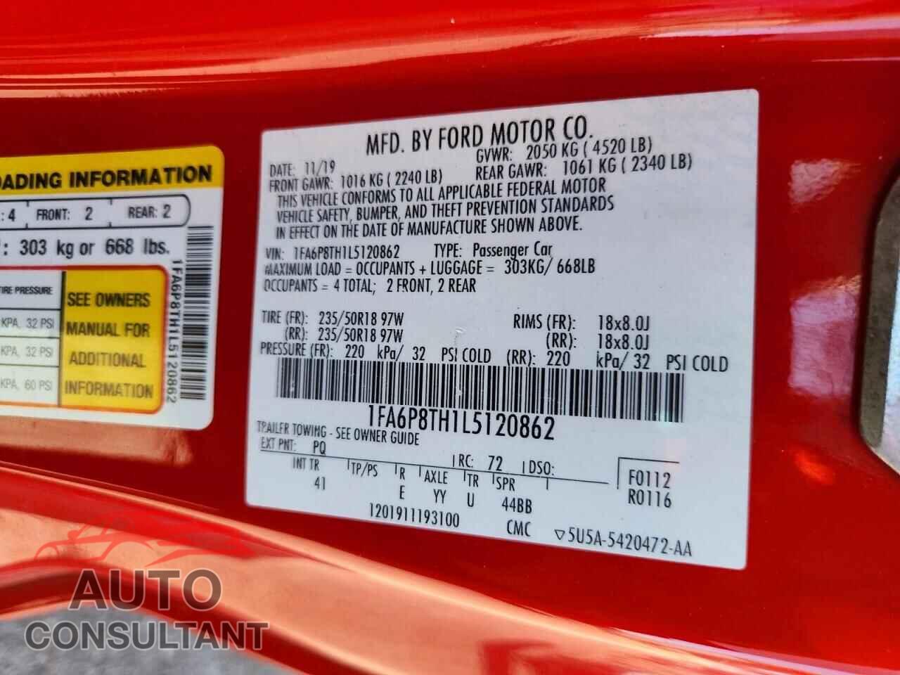 FORD MUSTANG 2020 - 1FA6P8TH1L5120862