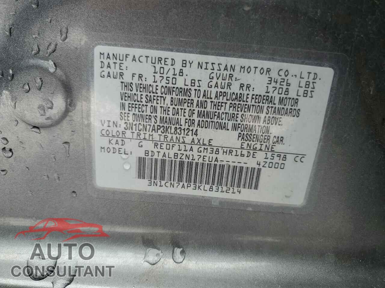NISSAN VERSA 2019 - 3N1CN7AP3KL831214