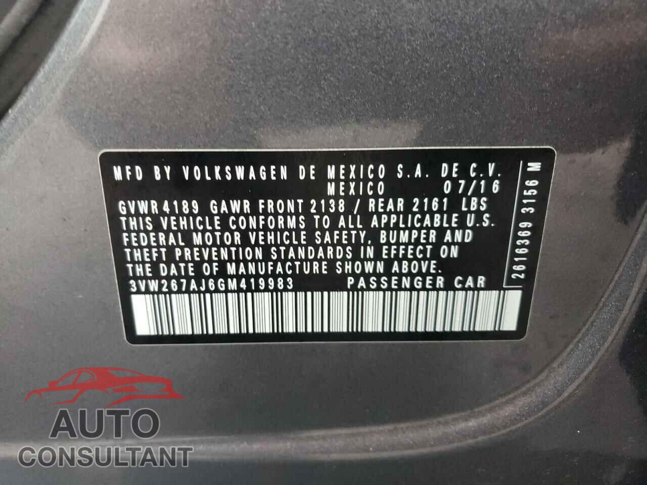 VOLKSWAGEN JETTA 2016 - 3VW267AJ6GM419983